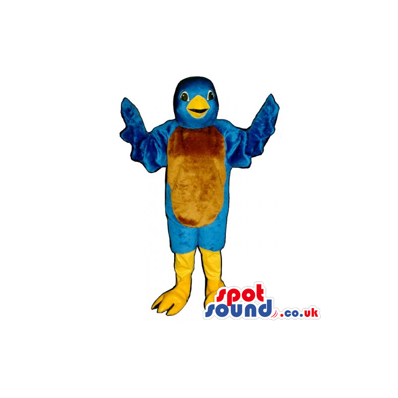 Blue Bird Mascot With Brown Belly And Yellow Legs And Beak -