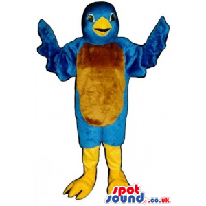 Blue Bird Mascot With Brown Belly And Yellow Legs And Beak -