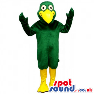 Green Bird Mascot With A Huge Yellow Beak And Legs - Custom