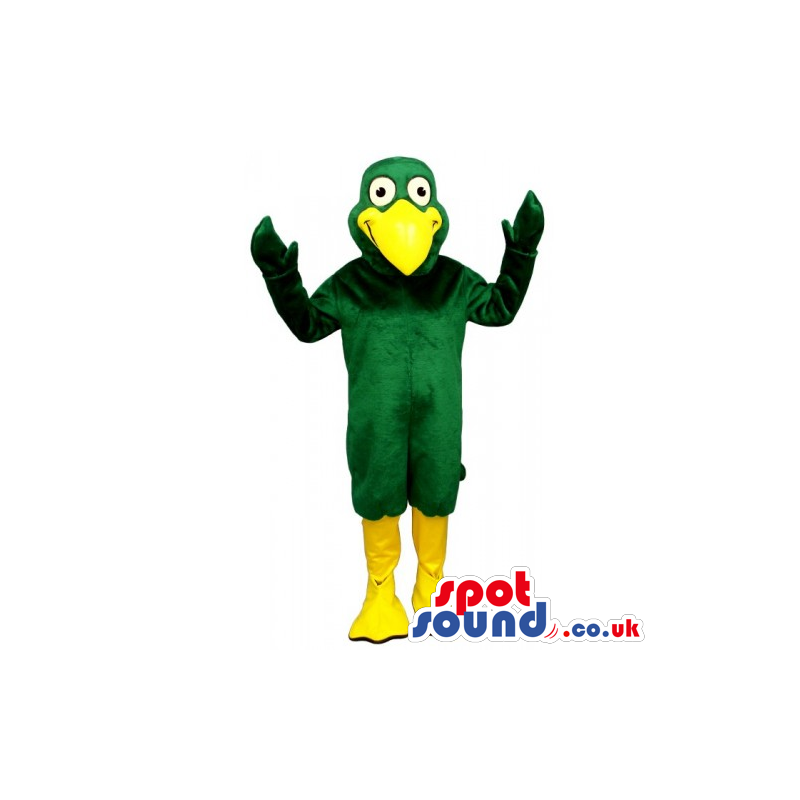 Green Bird Mascot With A Huge Yellow Beak And Legs - Custom