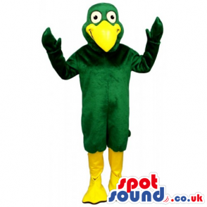 Green Bird Mascot With A Huge Yellow Beak And Legs - Custom