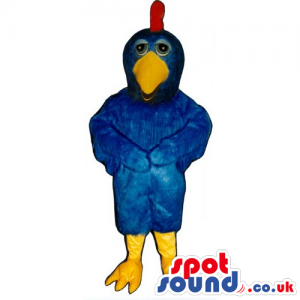Blue Bird Mascot With Yellow Legs, Beak And A Red Comb - Custom