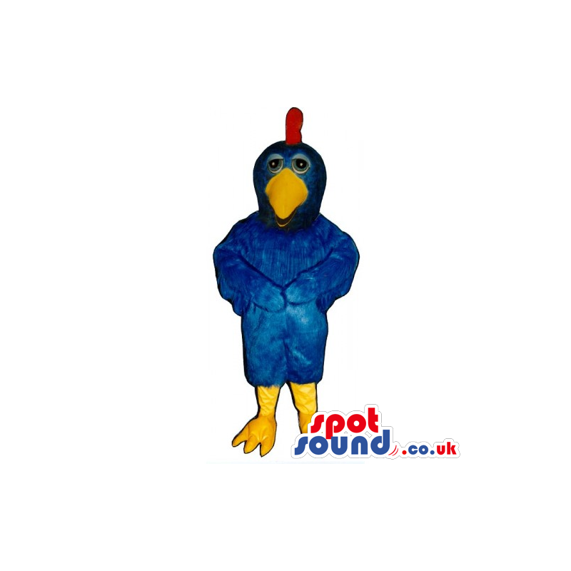 Blue Bird Mascot With Yellow Legs, Beak And A Red Comb - Custom