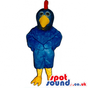 Blue Bird Mascot With Yellow Legs, Beak And A Red Comb - Custom