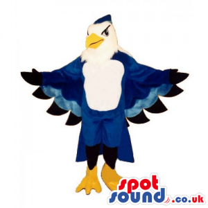Blue And White Customizable Bird Mascot With Big Wings - Custom