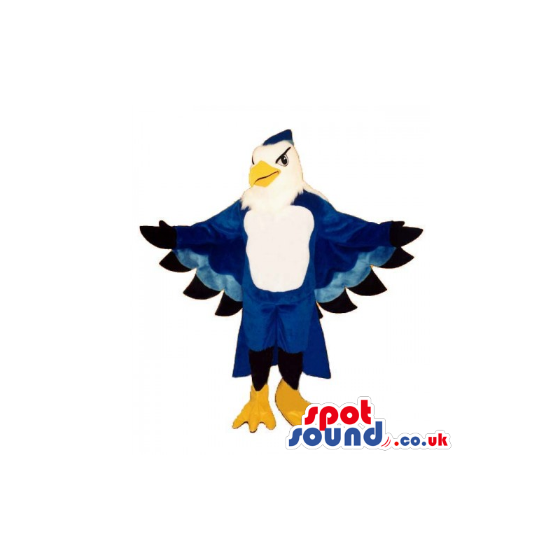 Blue And White Customizable Bird Mascot With Big Wings - Custom