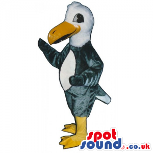 Grey Customizable Bird Mascot With A Big Beak And White Belly -
