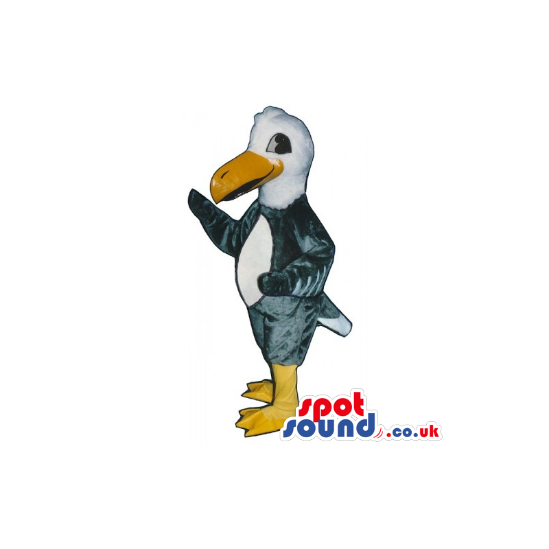 Grey Customizable Bird Mascot With A Big Beak And White Belly -