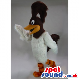 White And Brown Woodpecker Bird Character Mascot With Long Comb