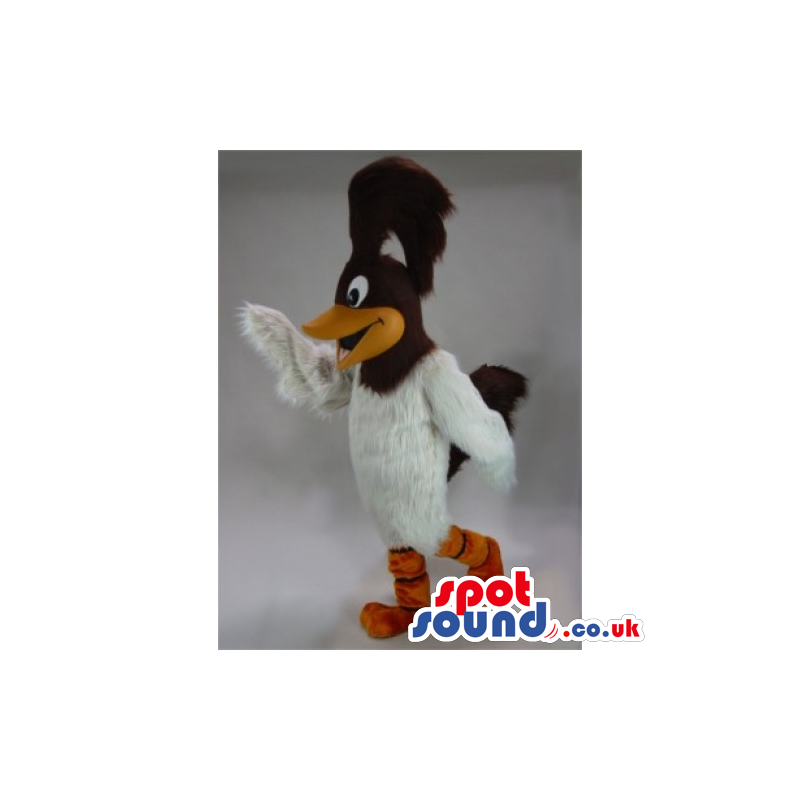 White And Brown Woodpecker Bird Character Mascot With Long Comb