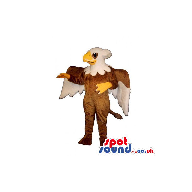 Brown And White Eagle Bird Mascot With Yellow Beak And Legs -