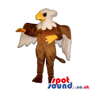 Brown And White Eagle Bird Mascot With Yellow Beak And Legs -