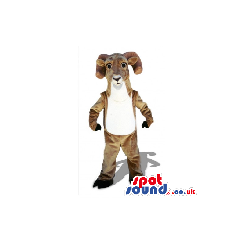 Brown And White Goat Animal Mascot With Curled Horns - Custom