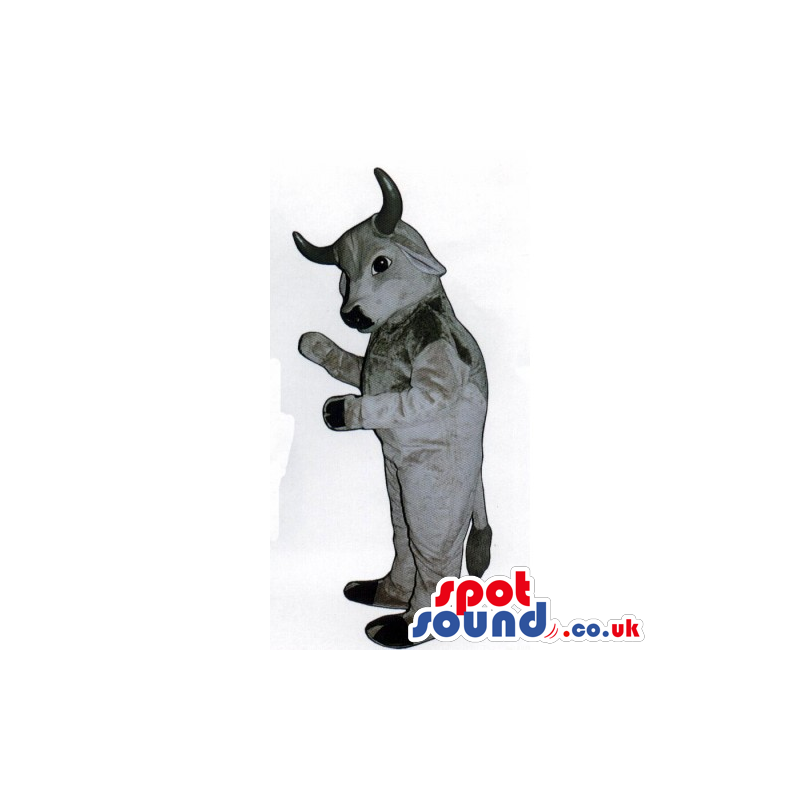 Customizable Grey Bull Animal Mascot With Black Horns - Custom