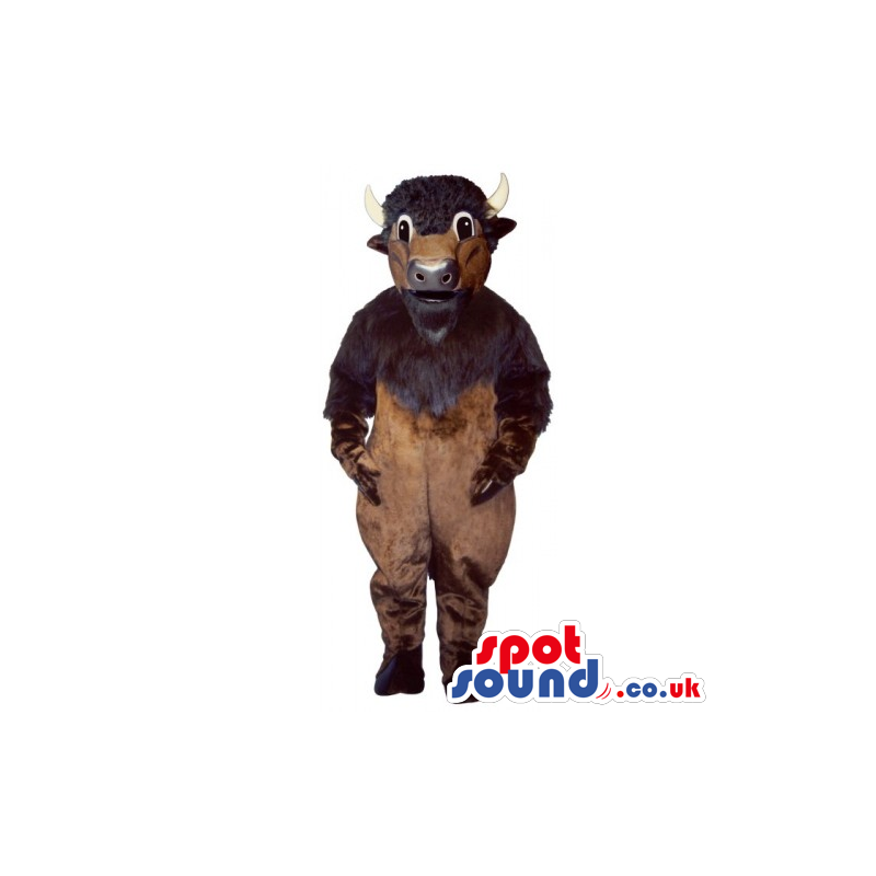 Plain And Customizable Dark Brown Bull Animal Mascot With Beard