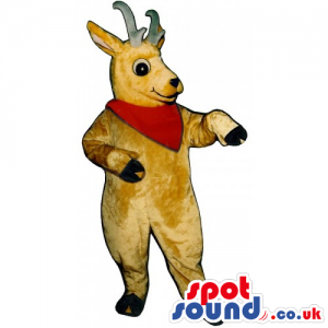 Light Brown Deer Animal Mascot Wearing A Red Neck Scarf -