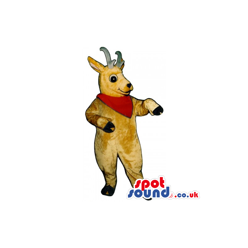 Light Brown Deer Animal Mascot Wearing A Red Neck Scarf -