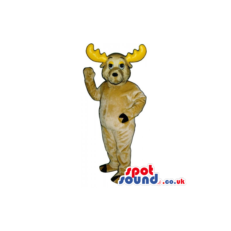 Customizable Plain Beige Moose Animal Mascot With Yellow Horns