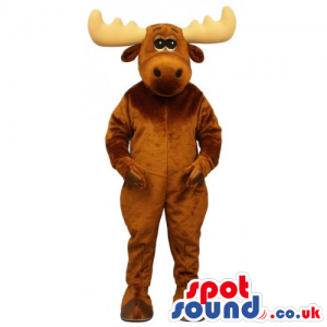 Customizable Plain Brown Moose Animal Mascot With Big Horns -