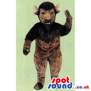 Dark Brown Bull Animal Mascot With Beard And Angry Face -