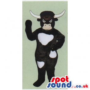 Customizable White And Black Cow With Big Horns And Angry Face