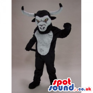 Customizable White And Black Bull Animal Mascot With Long Horns