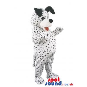 Snoopy dog mascot with black & white dots with tongue out -