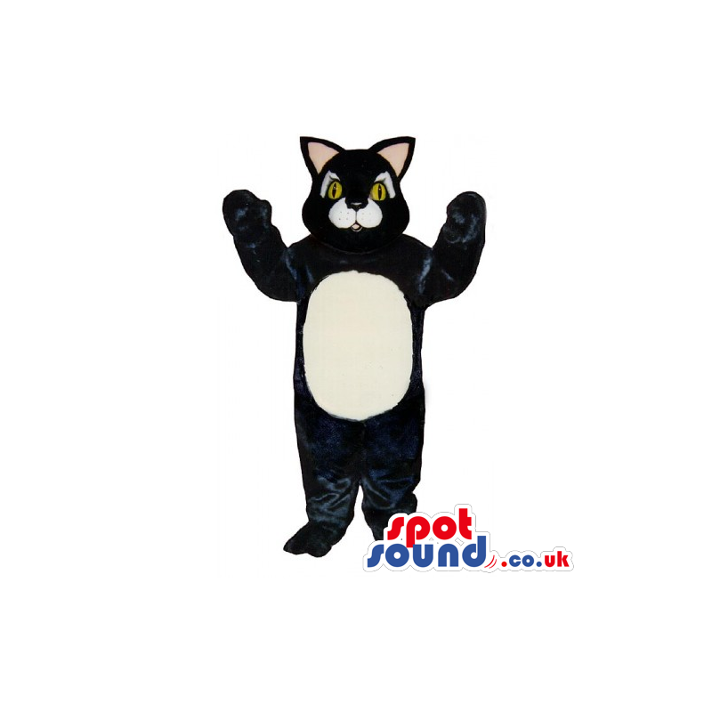 Customizable Black Big Cat Mascot With A White Belly - Custom