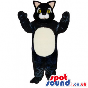 Customizable Black Big Cat Mascot With A White Belly - Custom