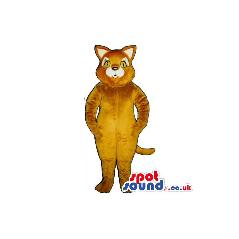 Customizable And Plain Light Brown Cat Mascot With Yellow Eyes
