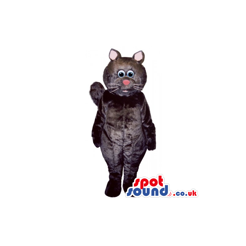 Customizable Black Cat Mascot With Pink Nose And Round Head -
