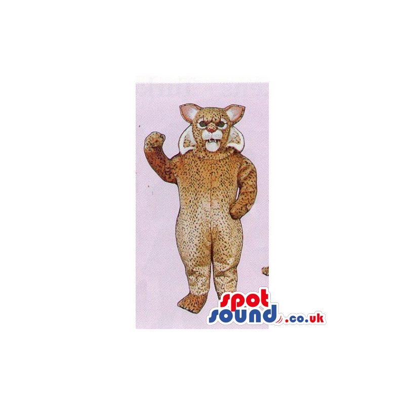 Customizable Brown And Beige Wildcat Mascot With Furious Look -