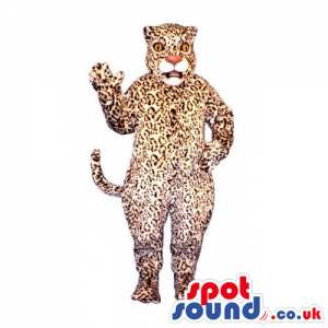 Customizable Beige And Brown Leopard Mascot With A White Mouth