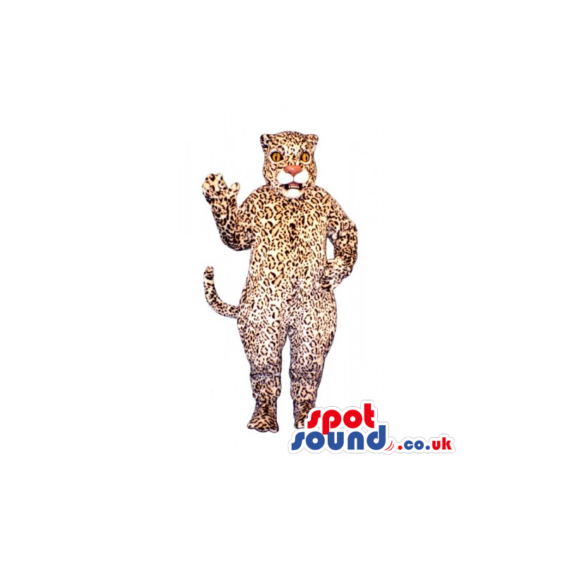 Customizable Beige And Brown Leopard Mascot With A White Mouth