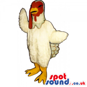 Customizable White Turkey Mascot With Red Face And Yellow Legs