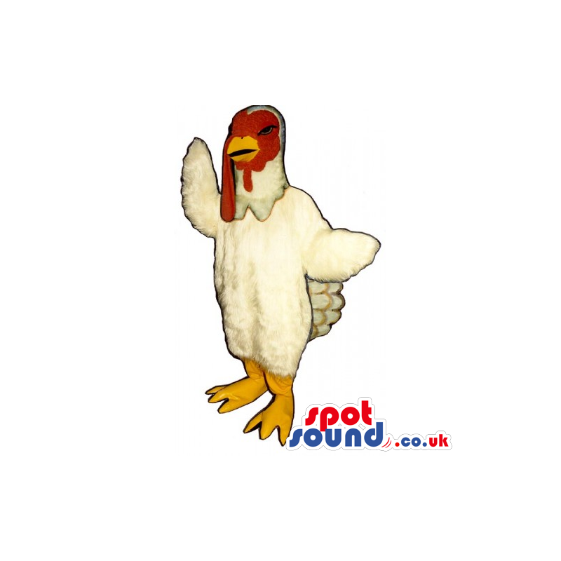 Customizable White Turkey Mascot With Red Face And Yellow Legs