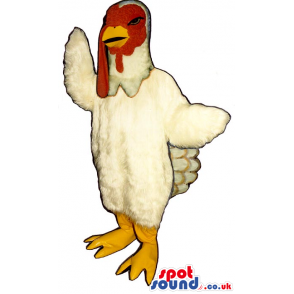 Customizable White Turkey Mascot With Red Face And Yellow Legs