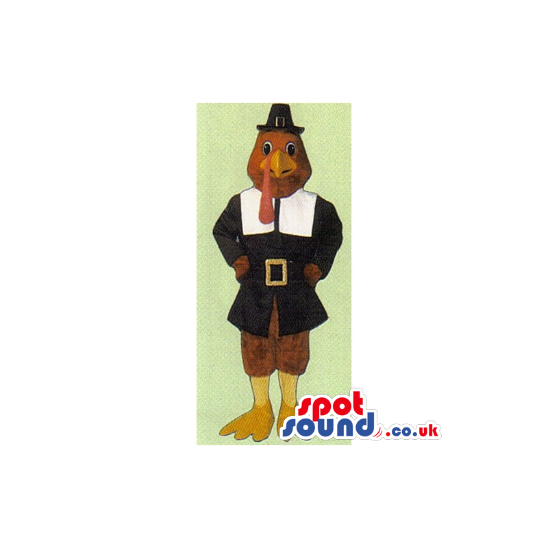 Red Turkey Mascot With Thanksgiving Pilgrim Garments - Custom