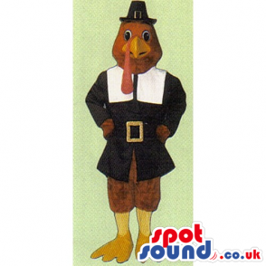 Red Turkey Mascot With Thanksgiving Pilgrim Garments - Custom