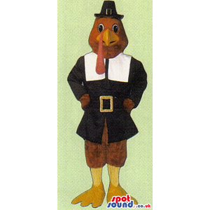 Red Turkey Mascot With Thanksgiving Pilgrim Garments - Custom