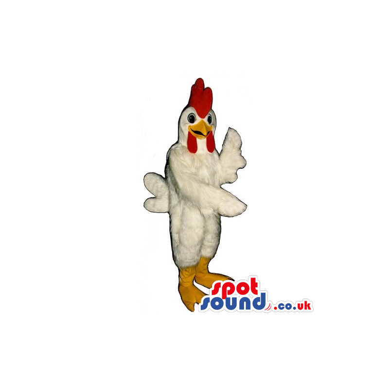 Customizable White Hen Mascot With A Red Comb And Yellow Legs -