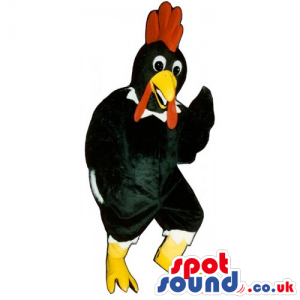 Customizable Black Rooster Mascot With A Red Comb - Custom