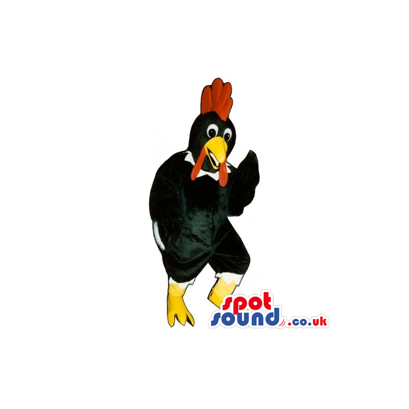 Customizable Black Rooster Mascot With A Red Comb - Custom