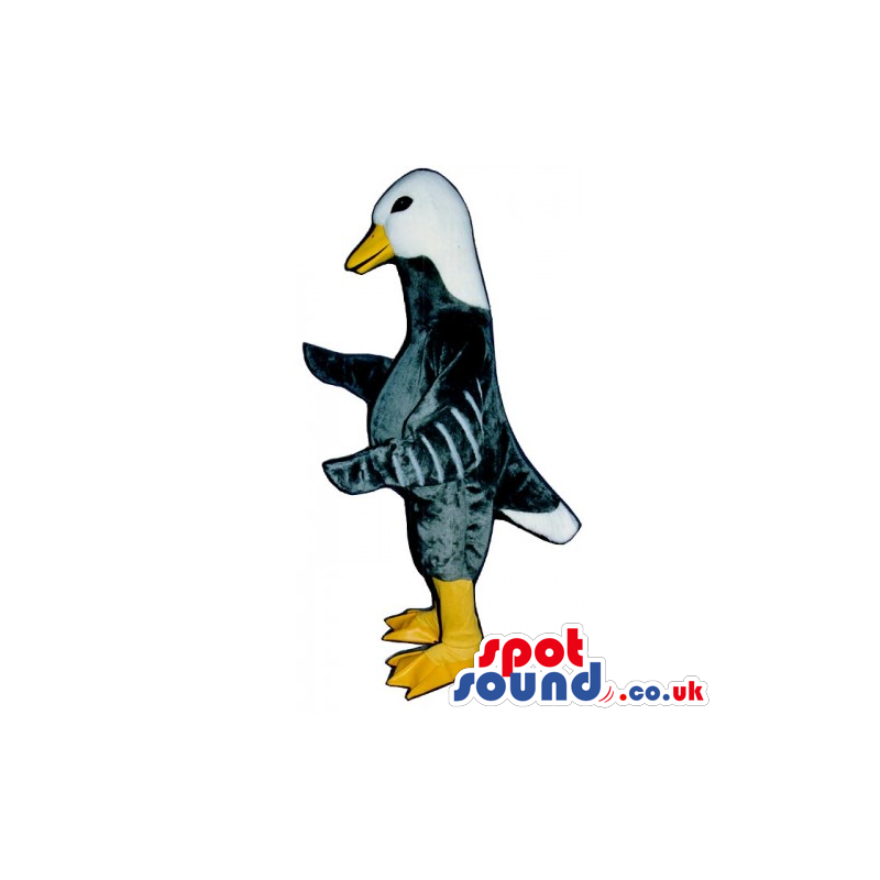 Grey Customizable Duck Farm Bird Mascot With White Head -