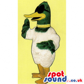 Customizable White And Green Duck Mascot Wearing Sun Glasses -