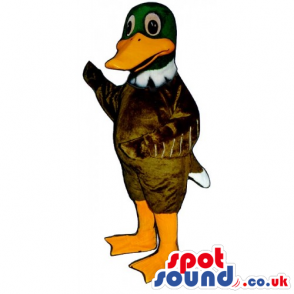 Customizable Dark Brown And Green Duck Mascot With Orange Beak