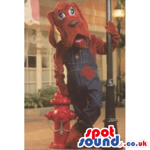 Red Customizable Dog Pet Animal Mascot Wearing Overalls -