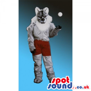 Grey Customizable Wolf Wildlife Animal Mascot Wearing Red