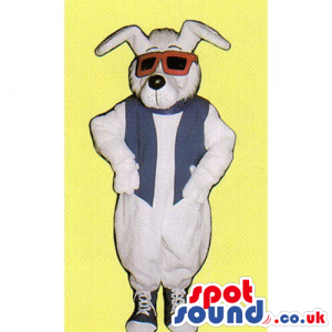 Customizable White Rabbit Mascot Wearing A Vest And Sunglasses