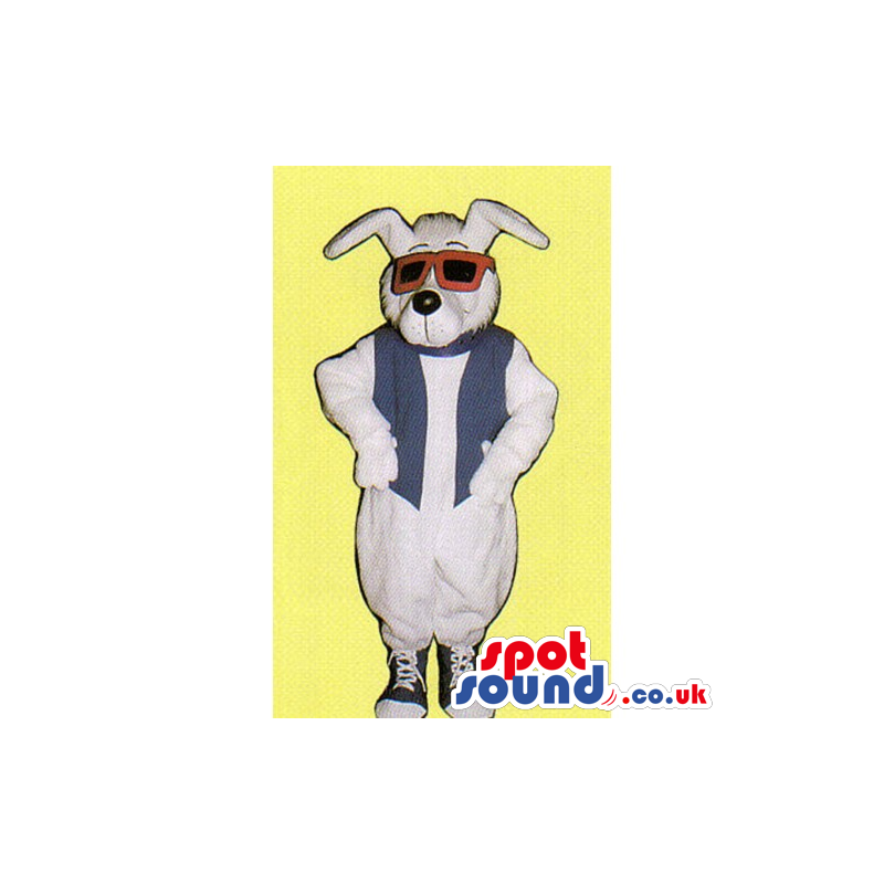 Customizable White Rabbit Mascot Wearing A Vest And Sunglasses